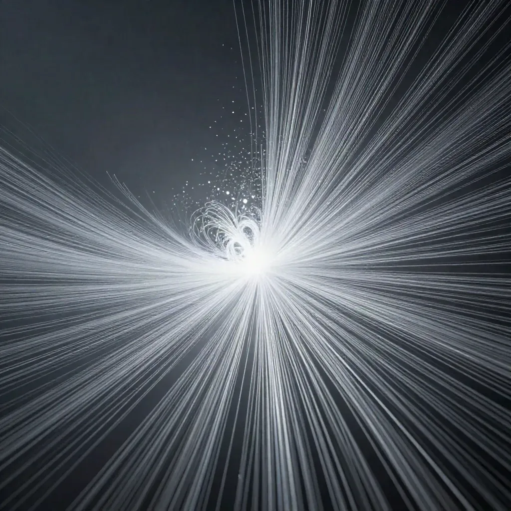 Silver filaments bloom in graphite haze, leaving calm space for headline copy.